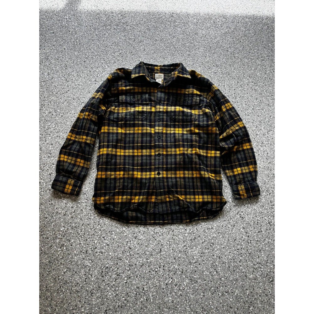 LL Bean Yellow Blue Flannel Tradiition Fit size Large